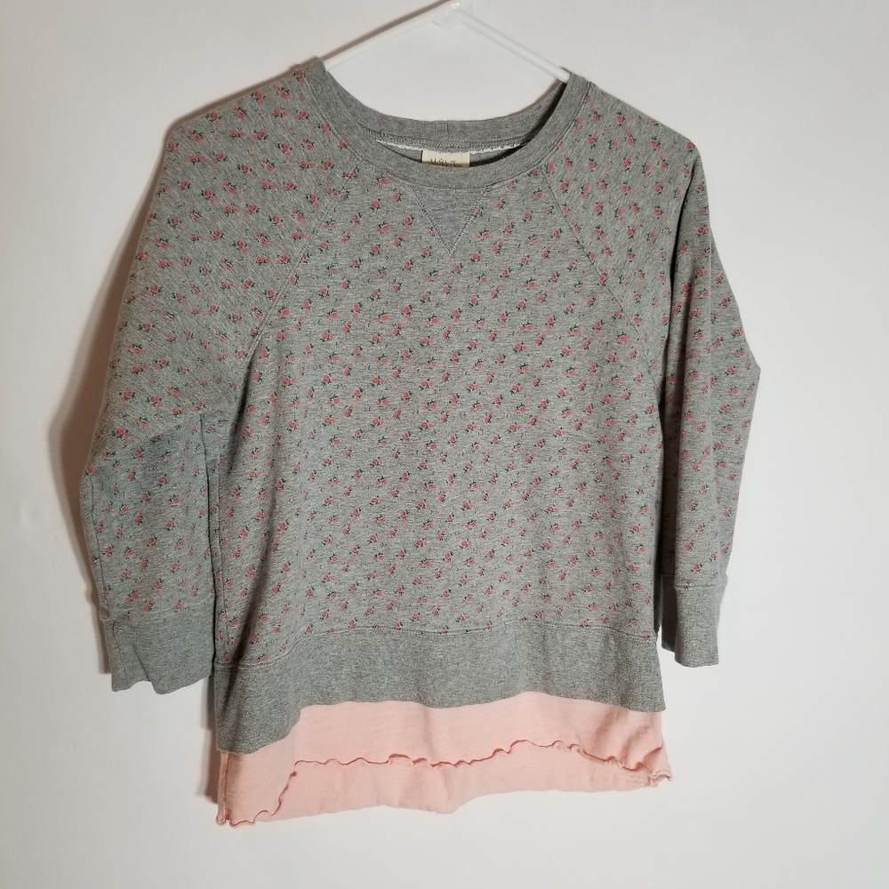 Matilda Jane Sweatshirt Women's Small Hello Comfy Layers Gray Floral Ruffle Hem
